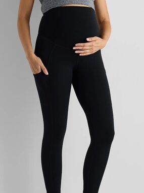 Quince Black Ultra-Form Performance Maternity Pocket Leggings sz XS 28" Inseam
